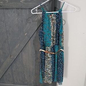A. Byer Teal & Navy Mixed Floral Mini Dress